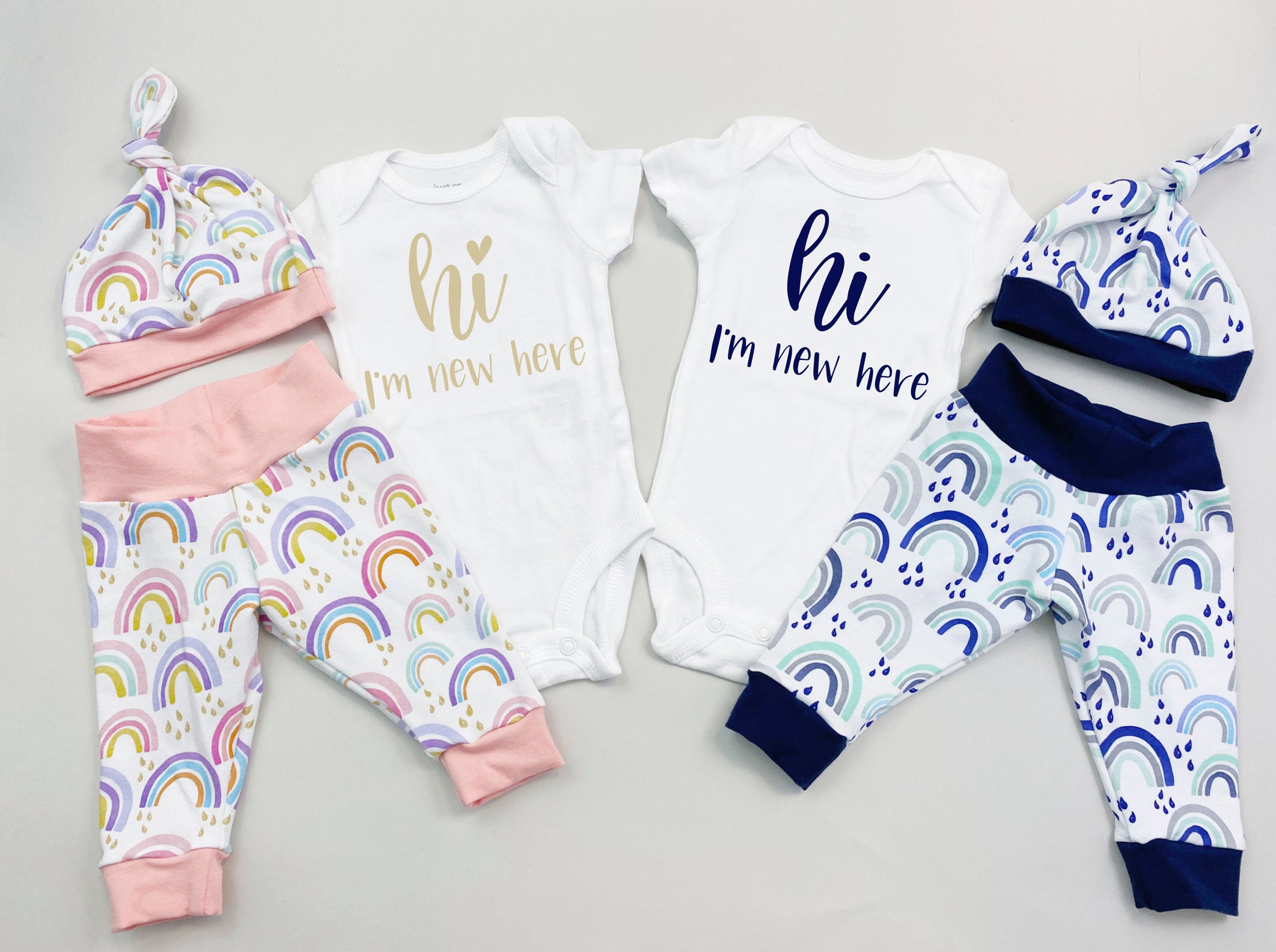 Rainbow Girl Boy Twins Coming Home Outfit Blue and Pink Etsy