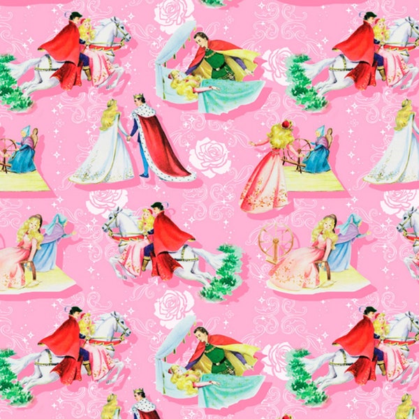 Vintage Storybook Sleeping Beauty Fabric - By The Half Yard - BTHY - Four Seasons by David Textiles