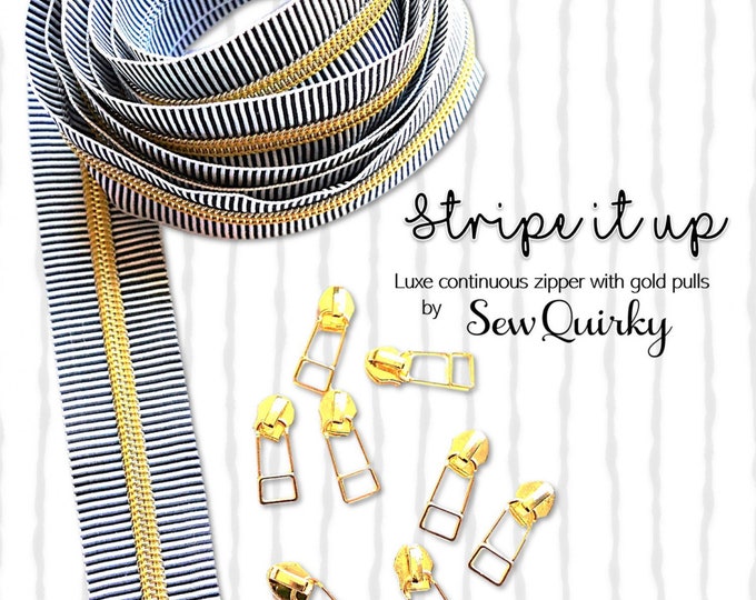 Sew Quirky Black Stripe Zipper by the Yard Gold Teeth 3 Etsy
