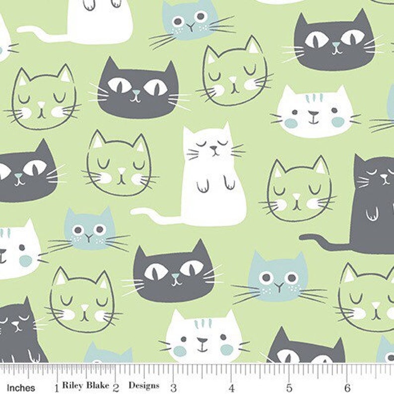 My Mind\u2019s Eye C9900 GREEN Riley Blake Purrfect Day Green Cats