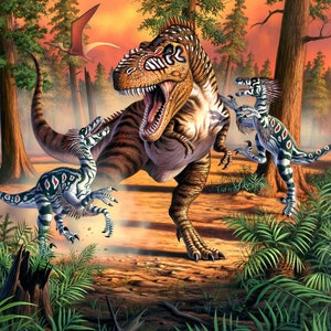 Dinosaur Fabric Panel - Dino Battle - 36” x 44” - Four Seasons by David Textiles - Digital Fabric Panel