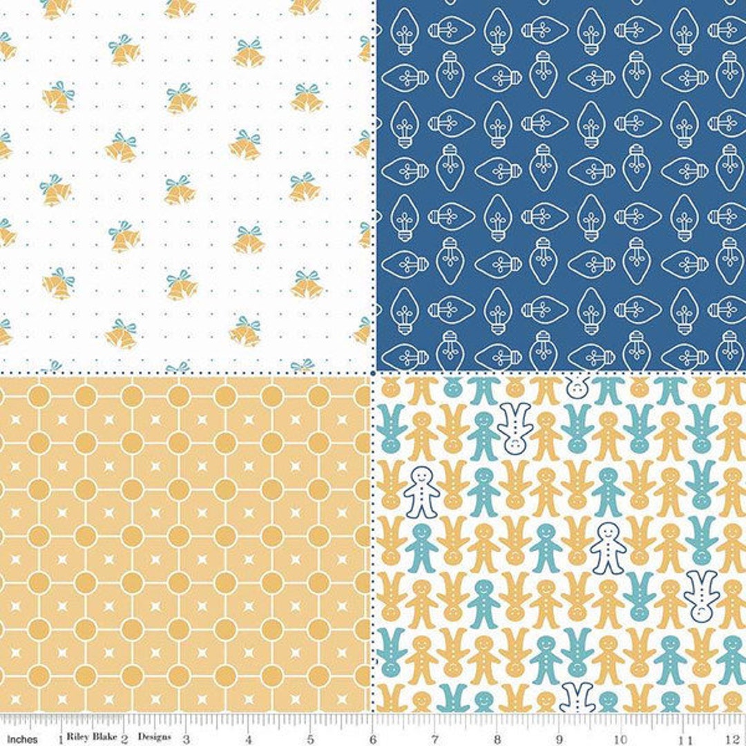 Cozy Christmas Fabric - Blue Fat Quarter Panel - Lori Holt