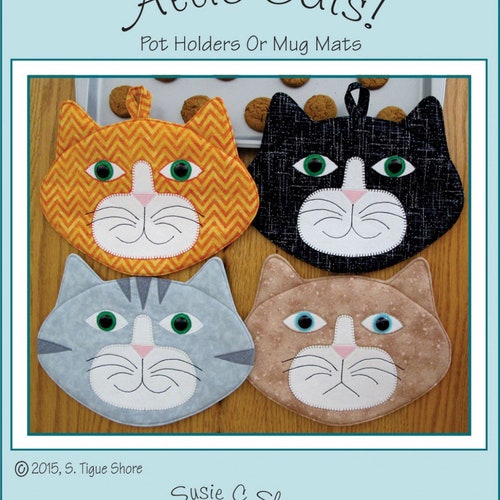 Pattern Cat Pot Holders or Mug Rug ALLIE CATS Susie C Shore Etsy