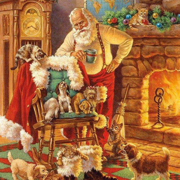 A Classic Christmas Panel - Santa & Friends  - Vintage Santa - Retro Santa - Christmas Panel - P9541 SANTA