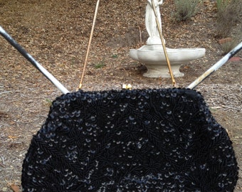 Vintage 1960's Black Sequin Beaded Handbag.