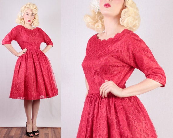 red lace swing dress