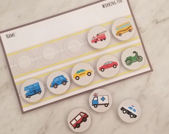 Cuadro de recompensas/tablero de fichas con temática de automóviles: listo para enviar