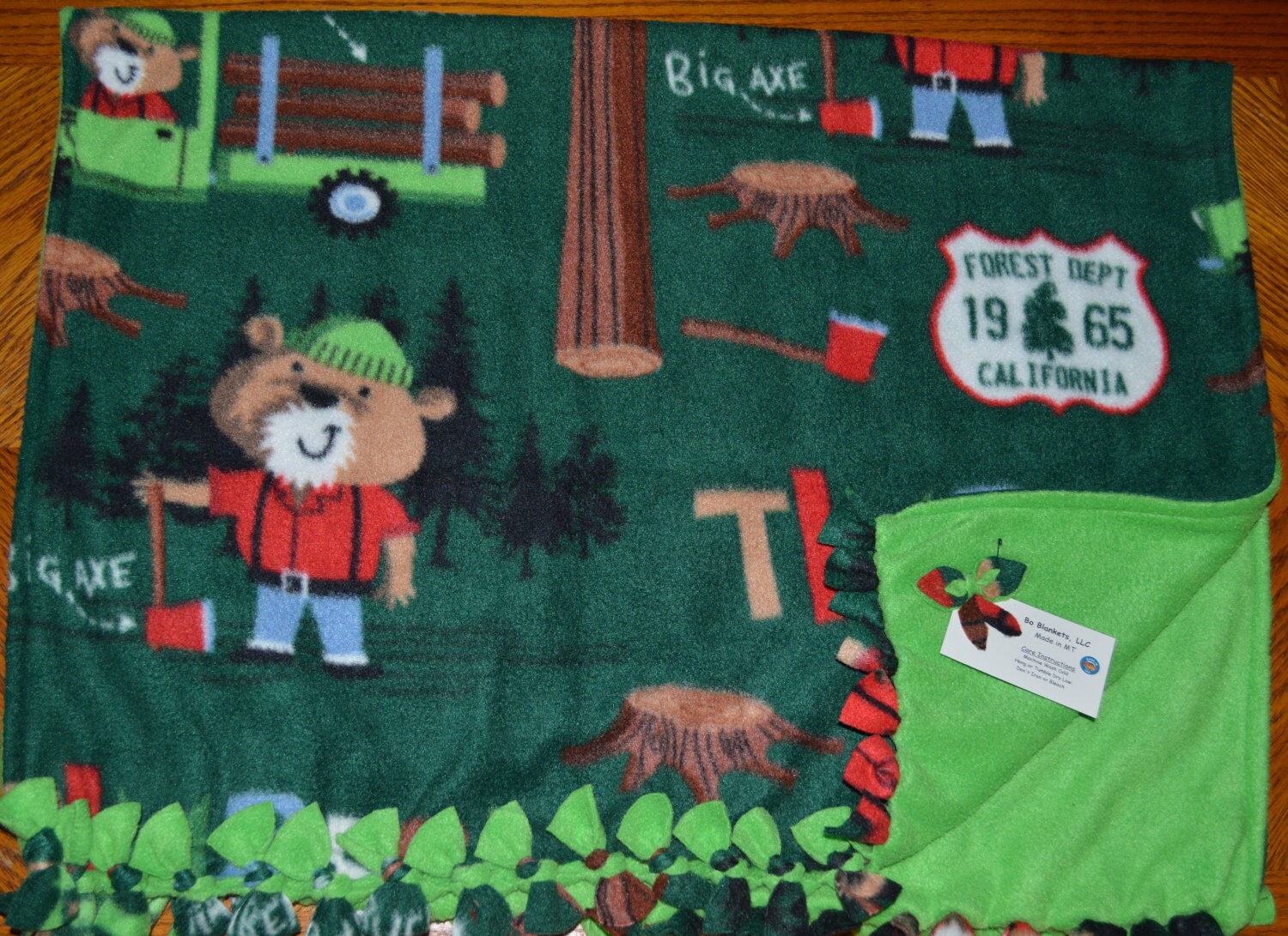 Little Lumber Jack Bear Fleece Bo Blanket 57 x | Etsy