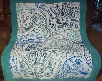 Fleece Blanket, Dinosaur Fleece Bo Blanket, Dino Fleece, Dinosaur Blanket, Triceratops, Stegosaurus, Velociraptor. Long Neck Dino