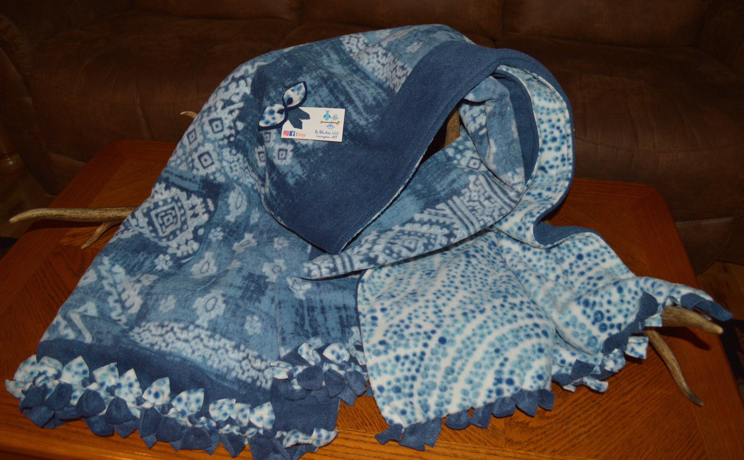 Fleece Blanket Blue Bandana Fleece Bo Blanket Bandana Etsy