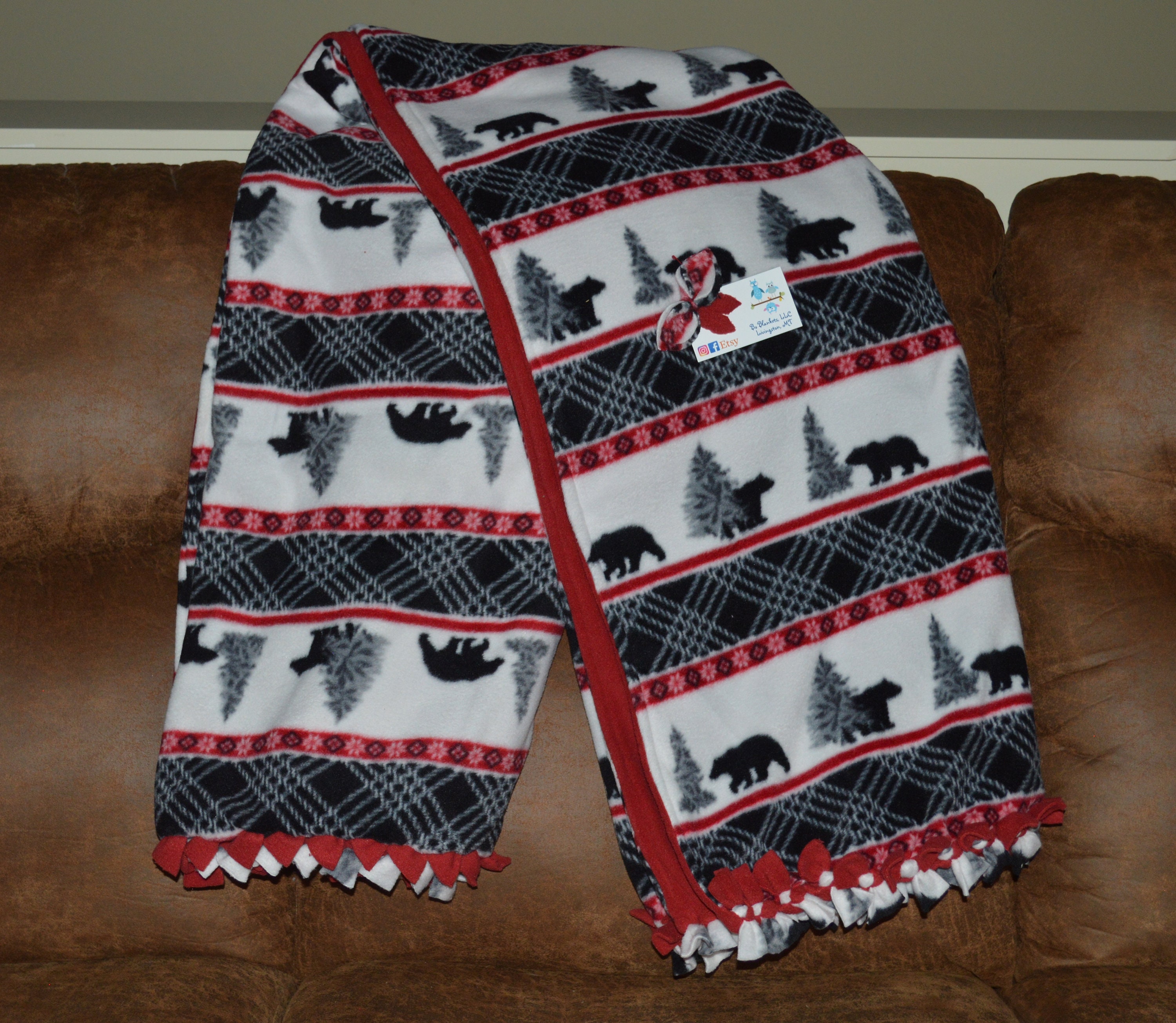 Fleece Blanket Bear Stripe Plush Fleece Bo Blanket Black Etsy