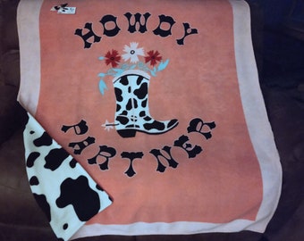 Fleece Blanket, Howdy Partner Fleece Bo Blanket, Cowgirl Fleece, Cowgirl Boot, Cowhide Fleece