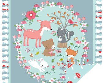 Fleece Blanket, Woodland Animals Fleece Bo Blanket, Baby Fleece, Deer , Fox, Skunk, Bear, Rabbit, Mushrooms, Woodland Fleece, Baby Blanket