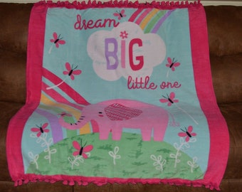 Fleece Blanket, Dream Big Little one Fleece Bo Blanket, Baby Blanket, Fleece Blanket, Elephant Fleece, Gift Idea, Pink Fleece, Rainbows