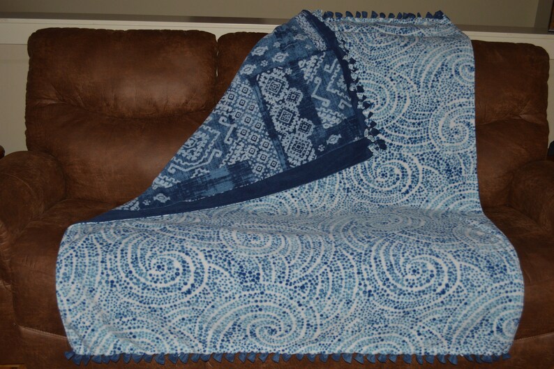 Fleece Blanket Blue Bandana Fleece Bo Blanket Bandana Etsy