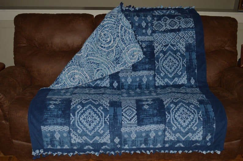 Fleece Blanket Blue Bandana Fleece Bo Blanket Bandana Etsy