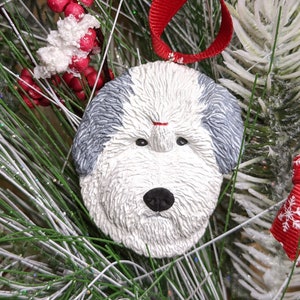 Free Personalization Available Hand Painted Old English Sheepdog Christmas or Plain Pin Magnet or Ornament