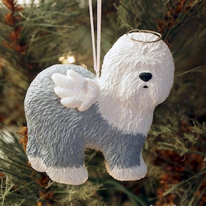 Free Personalization Available Hand Painted Old English Sheepdog Christmas or Plain Pin Magnet or Ornament