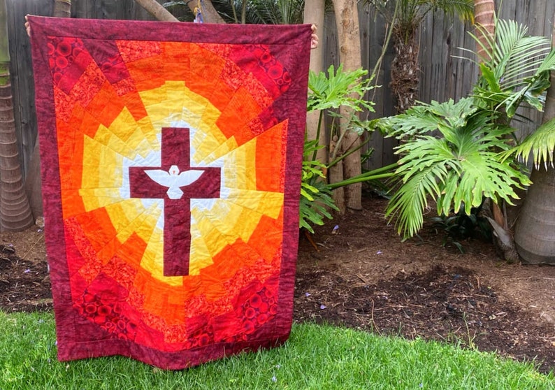 Spirit of Pentecost Cross Quilt Pattern Banner or Wall Hanging image 2