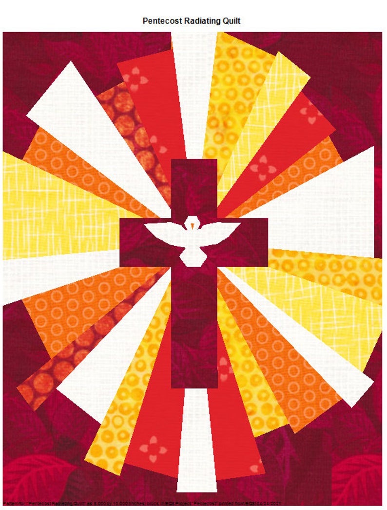 Spirit of Pentecost Cross Quilt Pattern Banner or Wall Hanging image 5