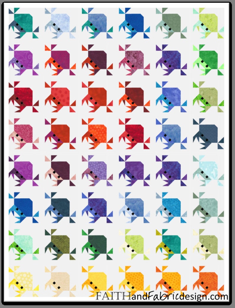 May include: A colorful quilt block pattern featuring a series of crabs in various colors, including teal, blue, purple, red, orange, yellow, and green. The crabs are arranged in rows, with each row featuring a different color. The quilt block is perfect for a nautical themed project.