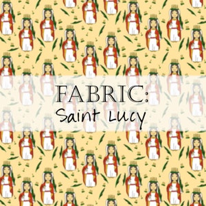 Fabric: Tiny Catholic Saints Female St. Therese Lisieux, Our Lady Rosary, Guadalupe, Bakhita St Lucy