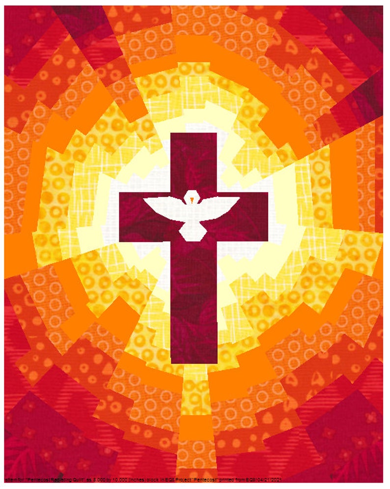 Spirit of Pentecost Cross Quilt Pattern Banner or Wall Hanging image 4