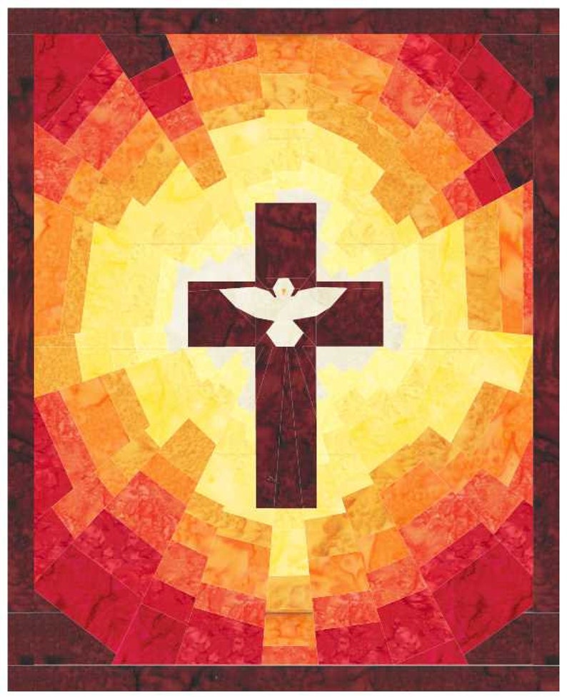 Spirit of Pentecost Cross Quilt Pattern Banner or Wall Hanging image 3