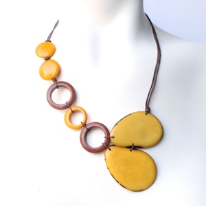 Tagua nut jewelry, Yellow necklace, Statement necklace, Boho necklace, Ecofriendly jewelry, Vegan jewelry, Gift ideas, Vegetable ivory, Eco