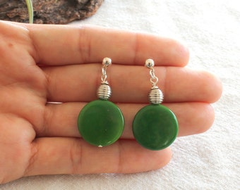 Green silver Tagua Earrings, Gift for mom, Wife-Girlfriend gift ideas, minimalist earrings, Boho Jewelry, Circle earrings,