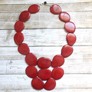 Valentine's gift, Red necklace, tagua Jewelry, Tagua Necklace, Red Statement Necklace, wife gift women, gift ideas, tagua nut necklace, eco image 3