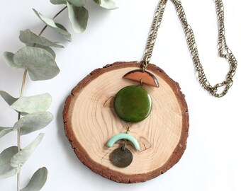 Pendant Necklace, Tagua Necklace, Tagua Nut Jewelry, Green long necklace, Gift for her, Summer necklace, Boho Chic Jewelry, Long Necklace