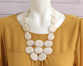 White/Ivory Tagua Necklace Mom gift ideas Statement necklace Chunky jewelry Valentine's day gift Beaded jewelry Eco-Friendly Bohemian