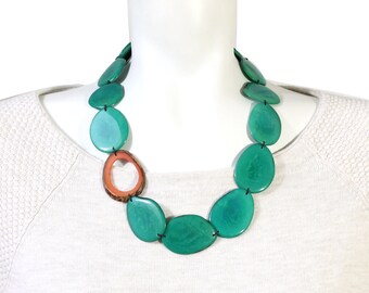 Tagua Necklace, Turquoise Necklace, Boho Jewelry, Gift for mom wife, Bridesmaid jewelry, presents for mom, Tagua nut jewelry, ecofriednly