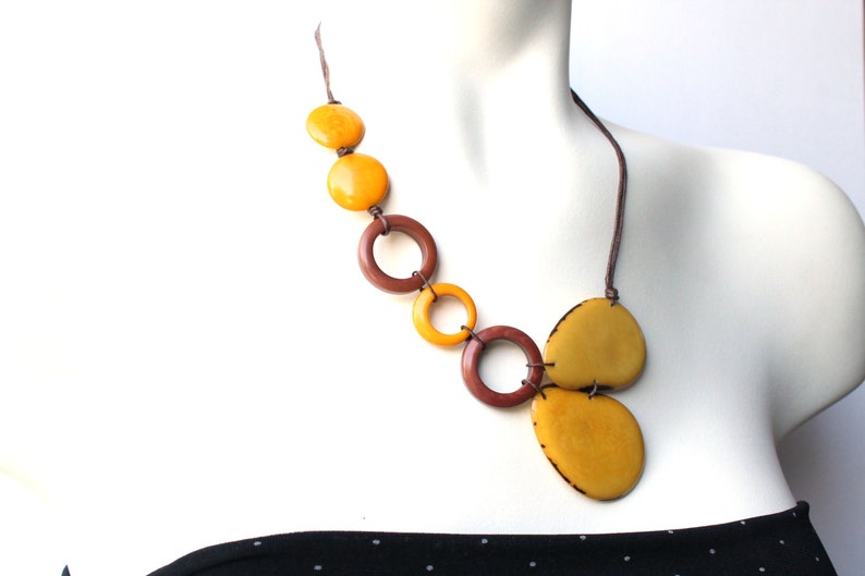 Tagua nut jewelry, Yellow necklace, Statement necklace, Boho necklace, Ecofriendly jewelry, Vegan jewelry, Gift ideas, Vegetable ivory, Eco image 4