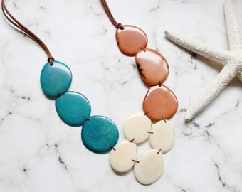 Multicolor Tagua Nut Statement Necklace: Bohemian Vegan Jewelry