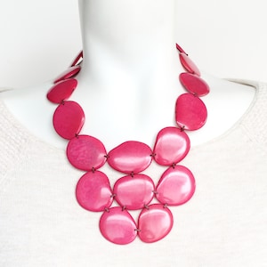 Valentine&#39;s day gift, hot pink Tagua Necklace, Pink Statement Necklace, wife gift women, gift ideas, tagua nut necklace, ecofriendly gift