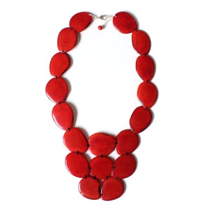 Valentine's gift, Red necklace, tagua Jewelry, Tagua Necklace, Red Statement Necklace, wife gift women, gift ideas, tagua nut necklace, eco image 5