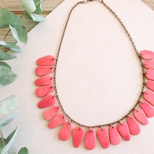 Tagua Necklace, Valentine&#39;s day gift, Mothers day Gift, Mom/her gift, Pink Necklace, Bold necklace, Boho Jewelry, Tagua Nut Jewelry