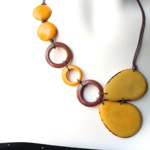 Tagua nut jewelry, Yellow necklace, Statement necklace, Boho necklace, Ecofriendly jewelry, Vegan jewelry, Gift ideas, Vegetable ivory, Eco image 2