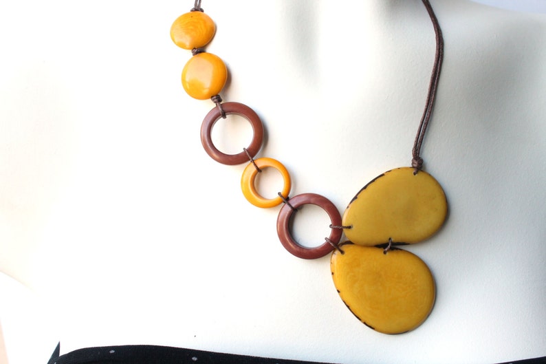 Tagua nut jewelry, Yellow necklace, Statement necklace, Boho necklace, Ecofriendly jewelry, Vegan jewelry, Gift ideas, Vegetable ivory, Eco image 2