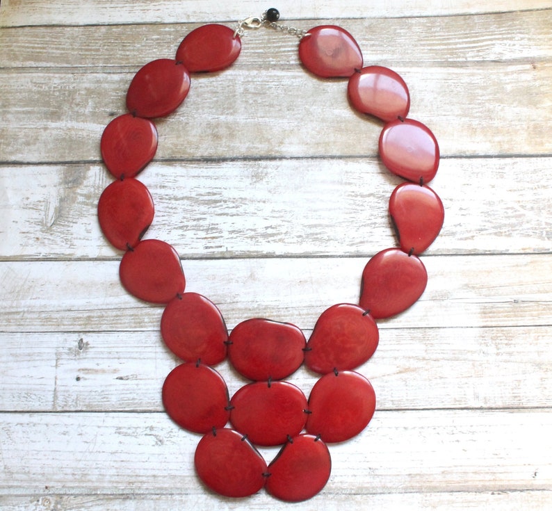 Valentine's gift, Red necklace, tagua Jewelry, Tagua Necklace, Red Statement Necklace, wife gift women, gift ideas, tagua nut necklace, eco image 3