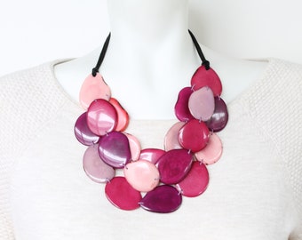 Tagua jewelry gift ideas, pink necklace, Statement necklace, Tagua necklace, layered necklace, Mom wife gift ideas, Bohemian necklace, eco