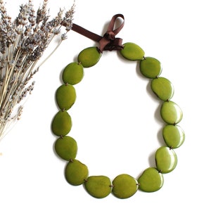 Green Tagua Necklace: Handmade Organic Bib Necklace, Adjustable