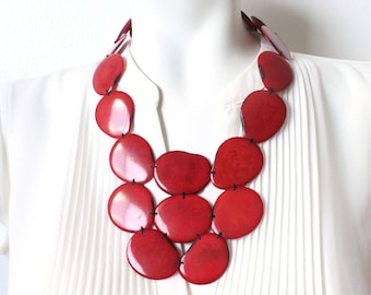 Valentine's gift, Red necklace, tagua Jewelry, Tagua Necklace, Red Statement Necklace, wife gift women, gift ideas, tagua nut necklace, eco