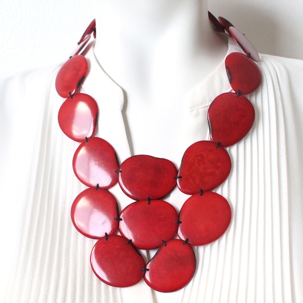 Valentine's gift, Red necklace, tagua Jewelry, Tagua Necklace, Red Statement Necklace, wife gift women, gift ideas, tagua nut necklace, eco