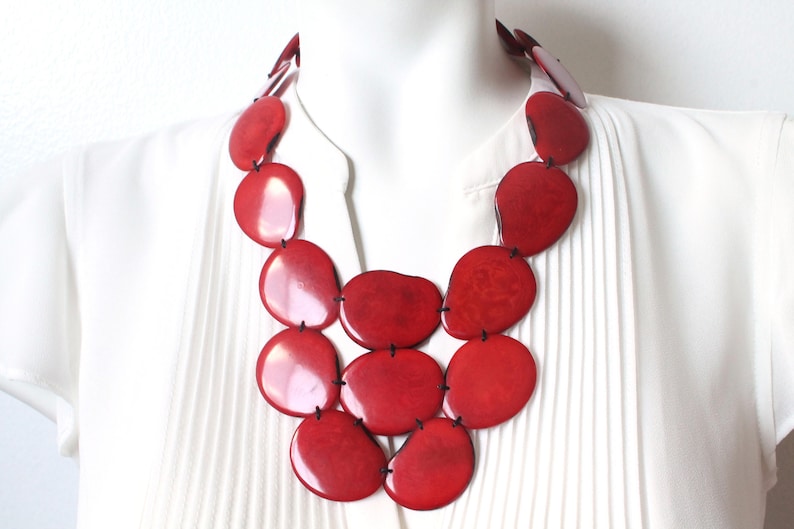 Valentine's gift, Red necklace, tagua Jewelry, Tagua Necklace, Red Statement Necklace, wife gift women, gift ideas, tagua nut necklace, eco image 1