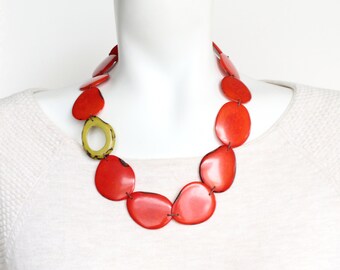 Tagua Necklace, Orange Necklace, Handmade Jewelry Organic, Tagua Nuts, Christmas Gift ideas, Bib necklace, Boho chic necklace, mom gift mom