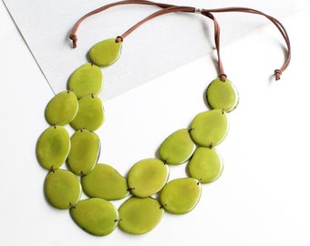 Valentine's gift, green necklace, Statement necklace, Tagua necklace, layered necklace, Mom wife gift ideas, Bohemian necklace, eco