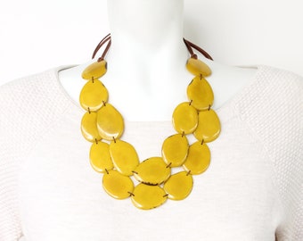 Valentine's gift, lemon yellow necklace, Statement necklace, Tagua necklace, layered necklace, Mom wife gift ideas, Bohemian necklace, eco